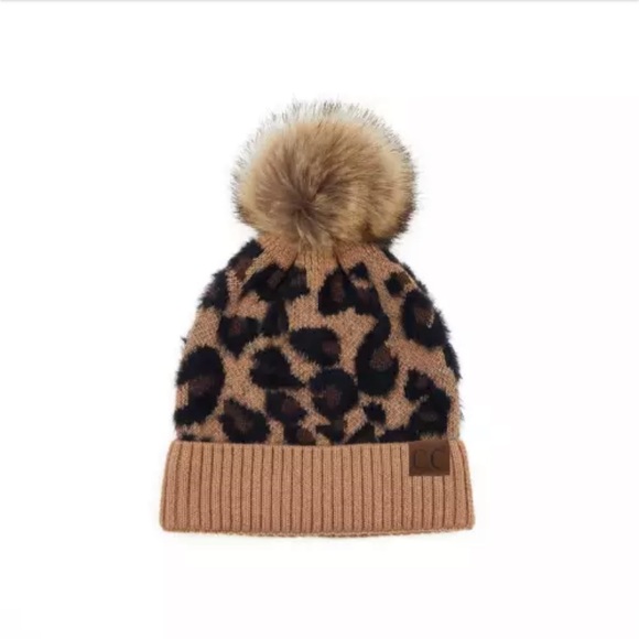 Women's C.C Leopard Cuff Pom Beanie New in the Package Retail $28 - Picture 1 of 3